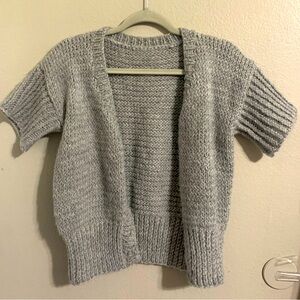 Gray Knitted short sleeve cardigan sweater button up fits like a small